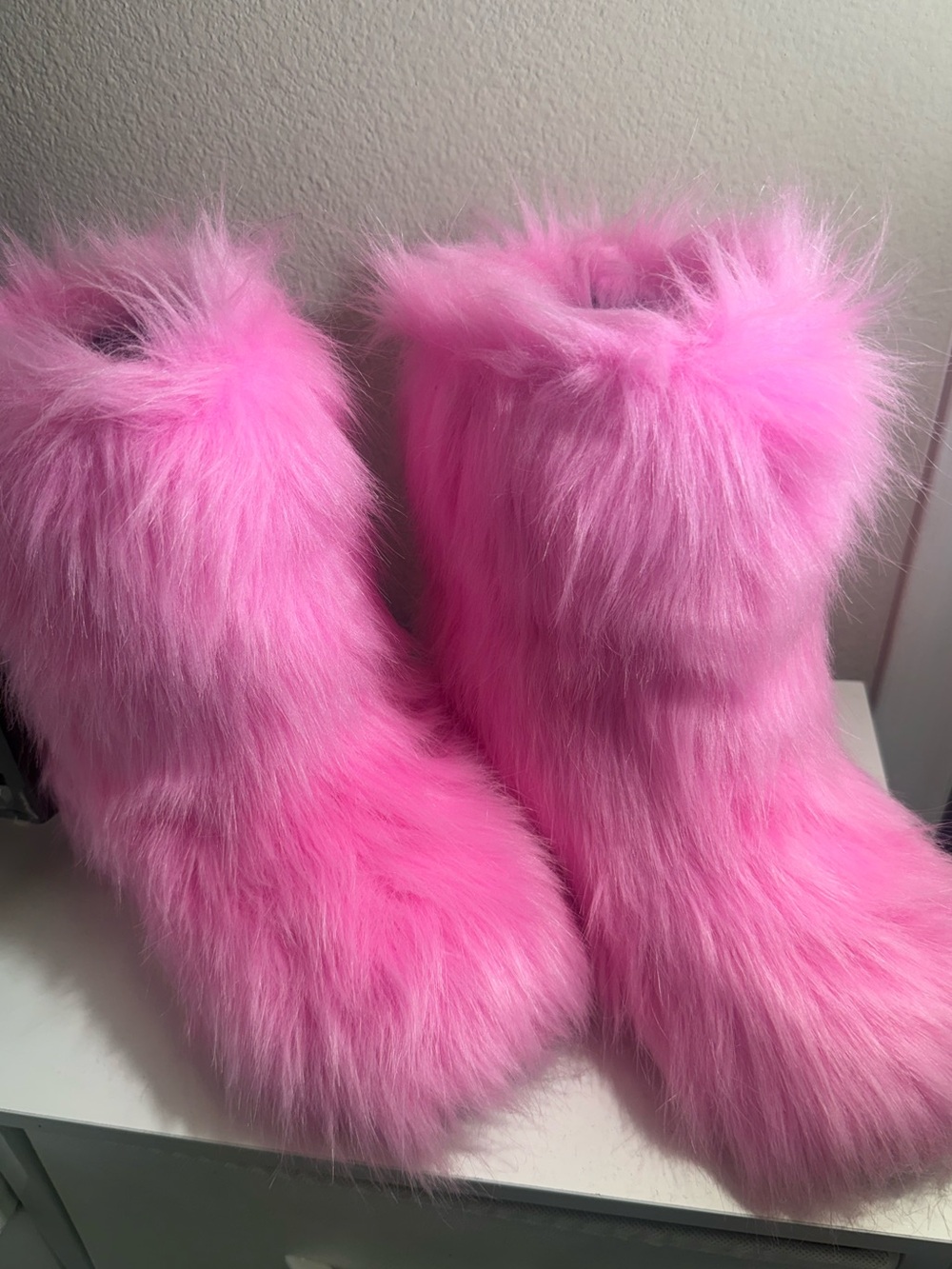 Pink Faux Fur Women's Booties - Stylish Cozy Slip-On